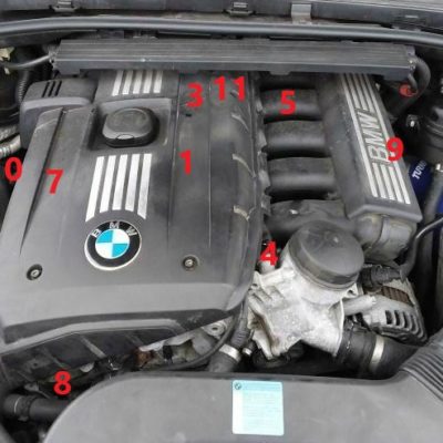 Расположение датчиков на двигателе  BMW 3.0L I6 N52
