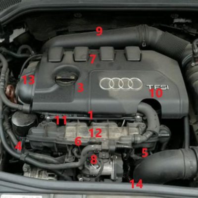 Расположение датчиков на двигателе AUDI/VW 2.0L