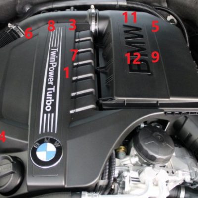 Расположение датчиков на двигателе  BMW 3.0L I6 N55